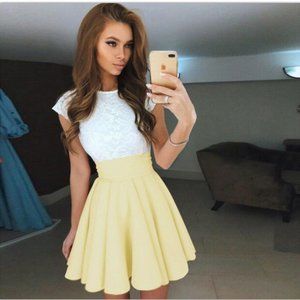 Yellow Cap Sleeve Slim Summer Mini Skater Dress